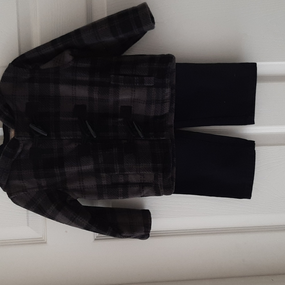 Kids Headquarters 18month Black and Gray hooded Pea Coat With Black Pullon Jeans
